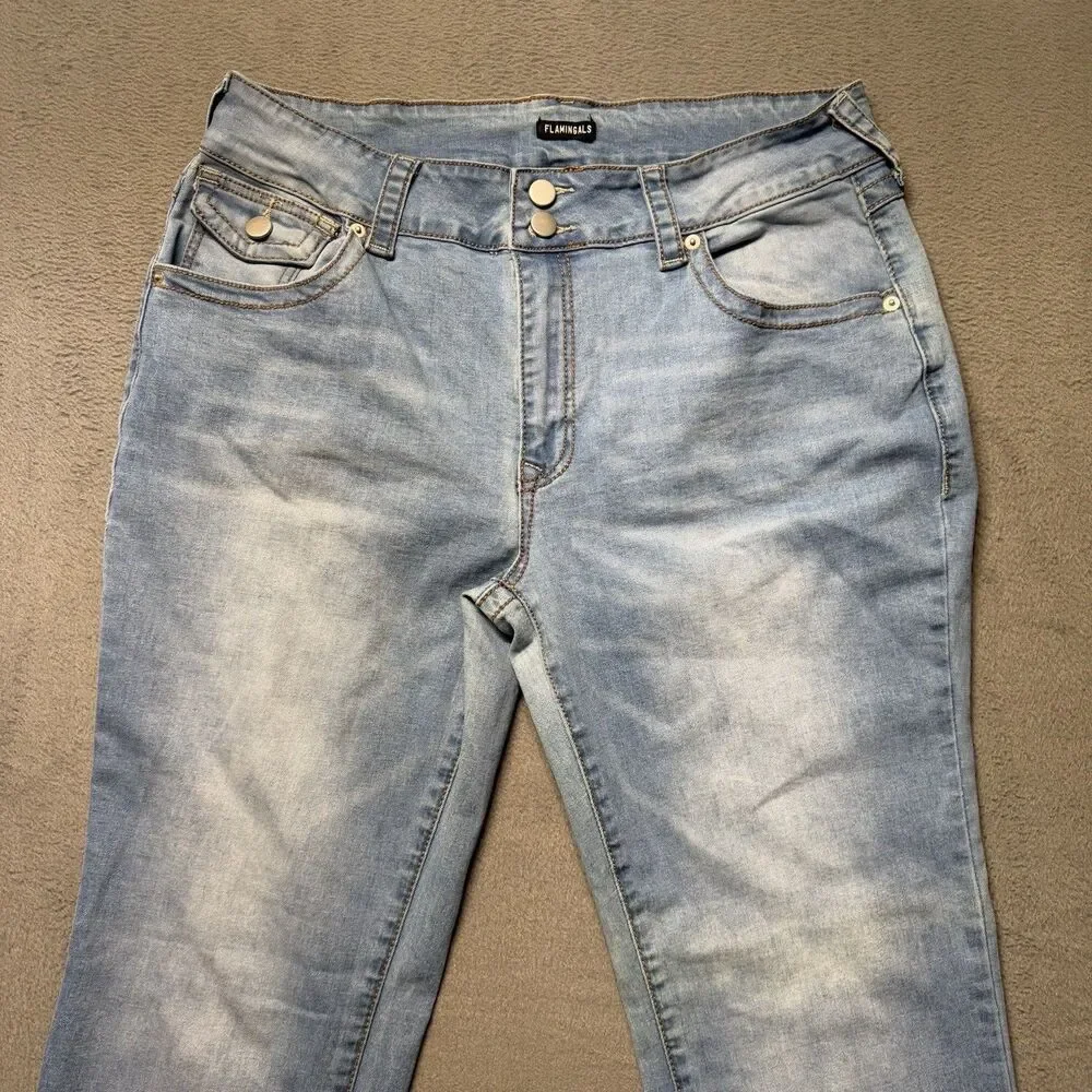 Flamingals Womens 2XL Jeans Straight Leg Mid Rise Flap Pockets Stretch Denim